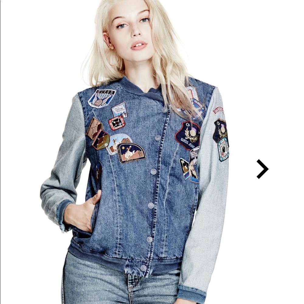 GUESS ORIGINALS PATCH DENIM BOMBER JACKET